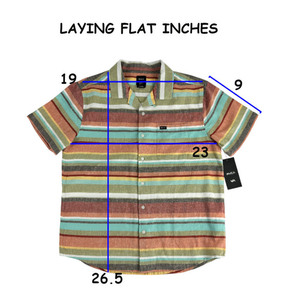 RVCA Riviera Boys Button Up Shirt Sz M Short Sleeve Pocket Striped Logo Colorful - Picture 11 of 13